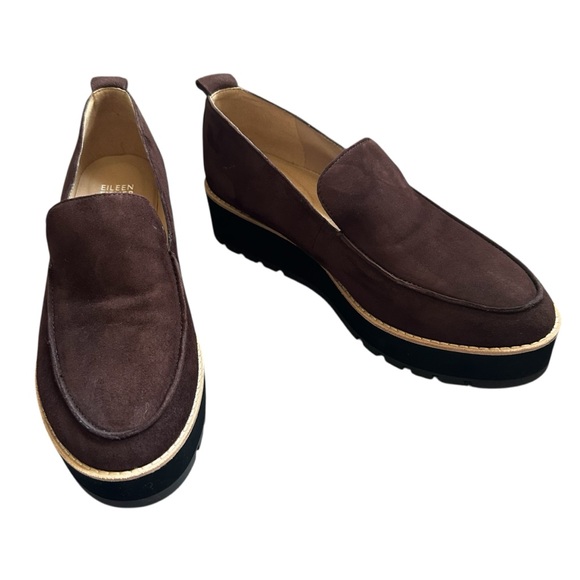 Eileen Fisher Ells Brown Suede Loafer Wedge Shoe Size 9.5